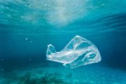 Plastic bag floating in to the deep ocean, the Concept of awareness of the plastic pollution of the waters in the world